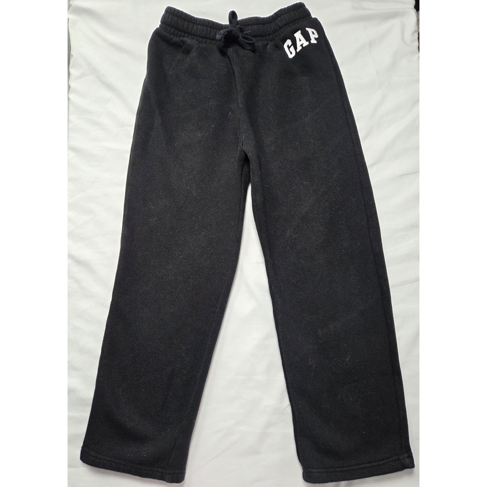 Gap Kids Boys Black Fleece Sweatpants Logo Drawstring Joggers Size M Medium